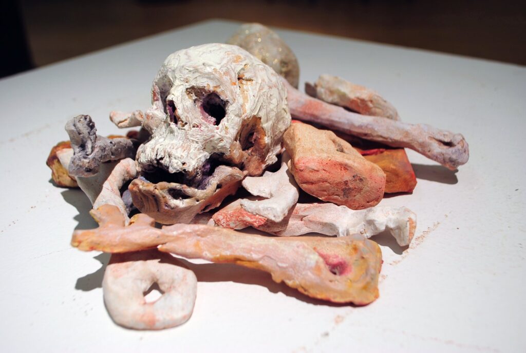 Death has been trampled on, by Sophia Kayafas, 2017, Oil on fired clay