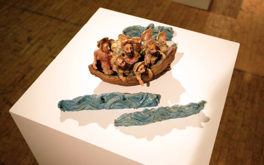 You of little faith, why did you doubt?, by Sophia Kayafas, 2017, Oil, pumice, matte medium, and human hair on fired clay