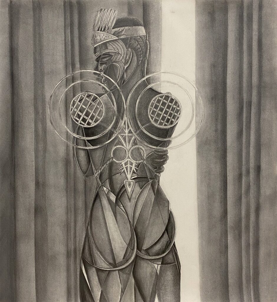Adonis, by Carl-Edouard Keita, 2021, charcoal and graphite on paper