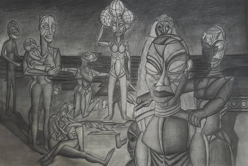 Asylum, by Carl-Edouard Keita, 2019, graphite on paper
