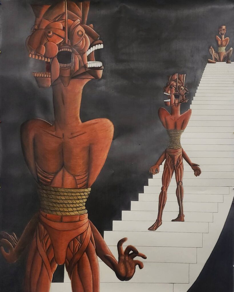 La Vie Qui est La La, by Carl-Edouard Keita, 2020, graphite and colored pencil on paper