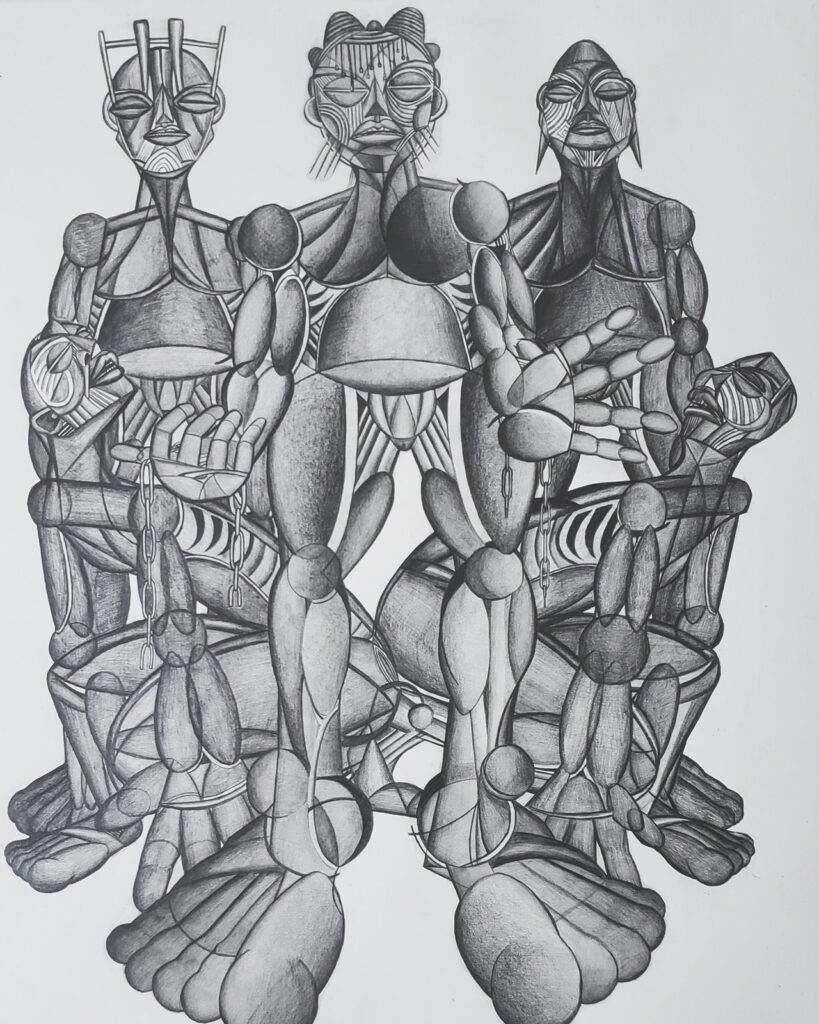 Untitled Figures, by Carl-Edouard Keita, 2019, graphite on paper