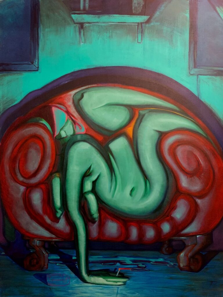 After Hours, by Kayley Kemp, 2021, oil, acrylic, oil pastel, and chalk pastel on canvas