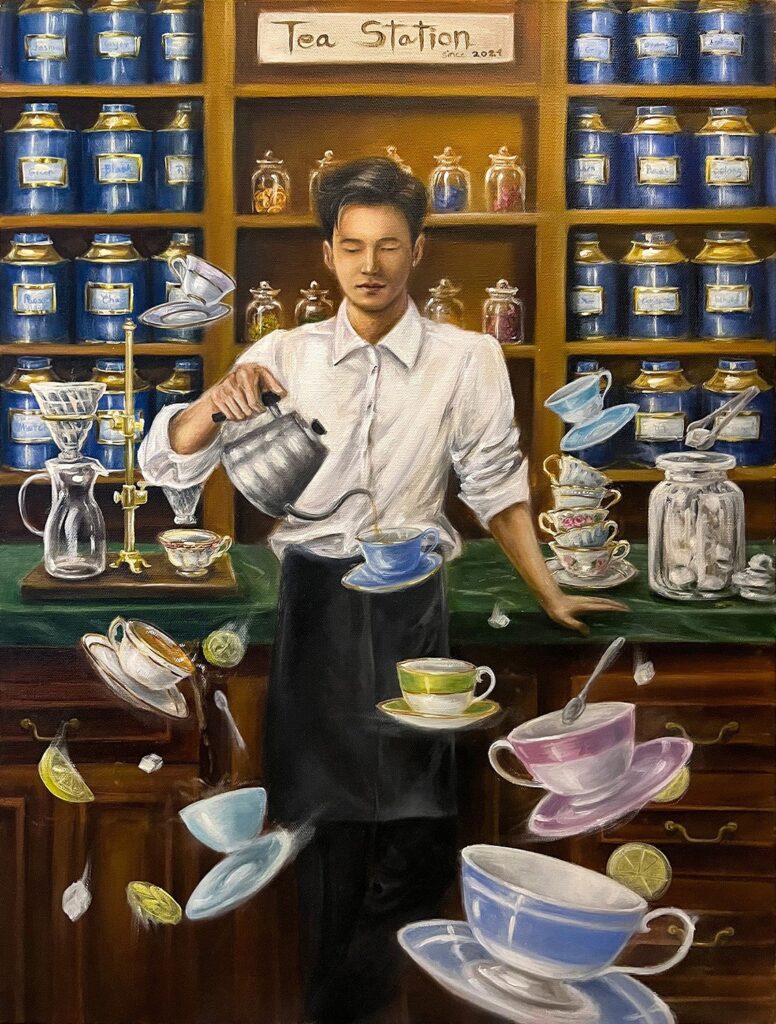 Tea Station, by Jirawat Paul Khumbungkla, 2021, oil on canvas