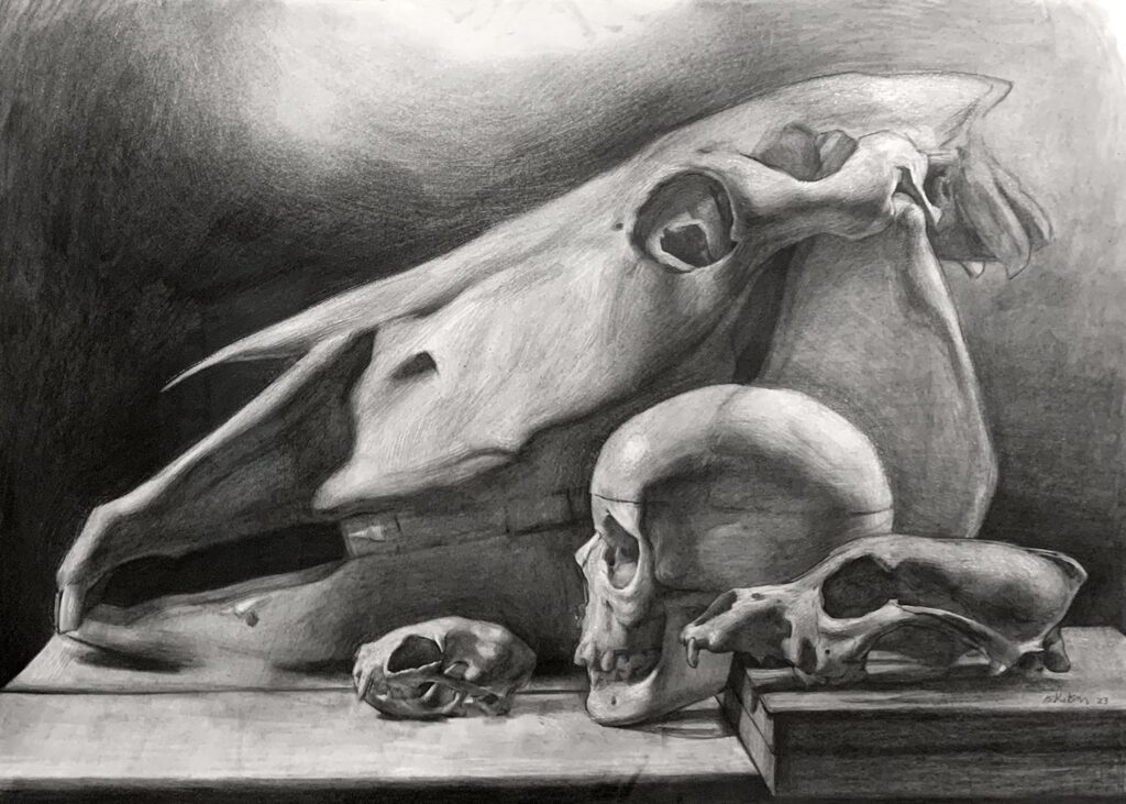 Studio Ossuary 23.1, by Evan Kitson, 2023, graphite on paper