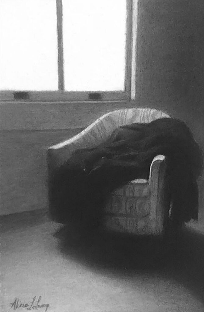 A Quiet Hour, by Alicia Lang, 2020, charcoal and white chalk on paper