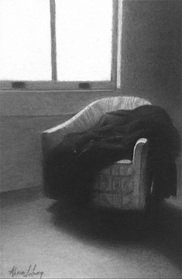 A Quiet Hour, by Alicia Lang, 2020, charcoal and white chalk on paper