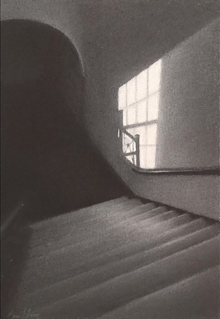 Even in the Midst, by Alicia Lang, 2020, charcoal and white chalk on paper