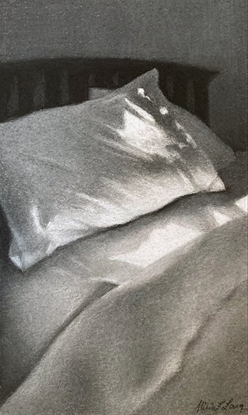 Laden, by Alicia Lang, 2020, charcoal and white chalk on paper
