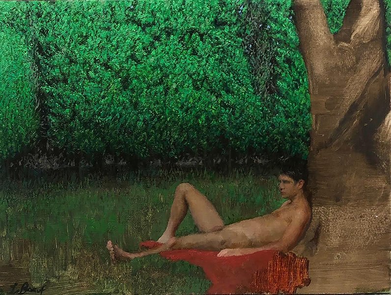 Yard Nude, by Bryan LeBoeuf, 2020, oil on wood