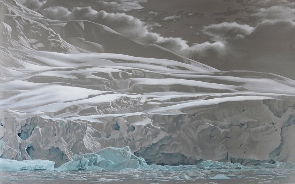 Livingston Island from Half Moon Island, by Lisa Lebofsky, 2012, Oil on aluminum