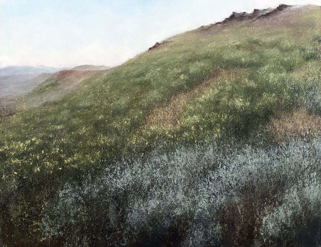 These Hills Were on Fire, by Lisa Lebofsky, 2018, oil on paper mounted on panel