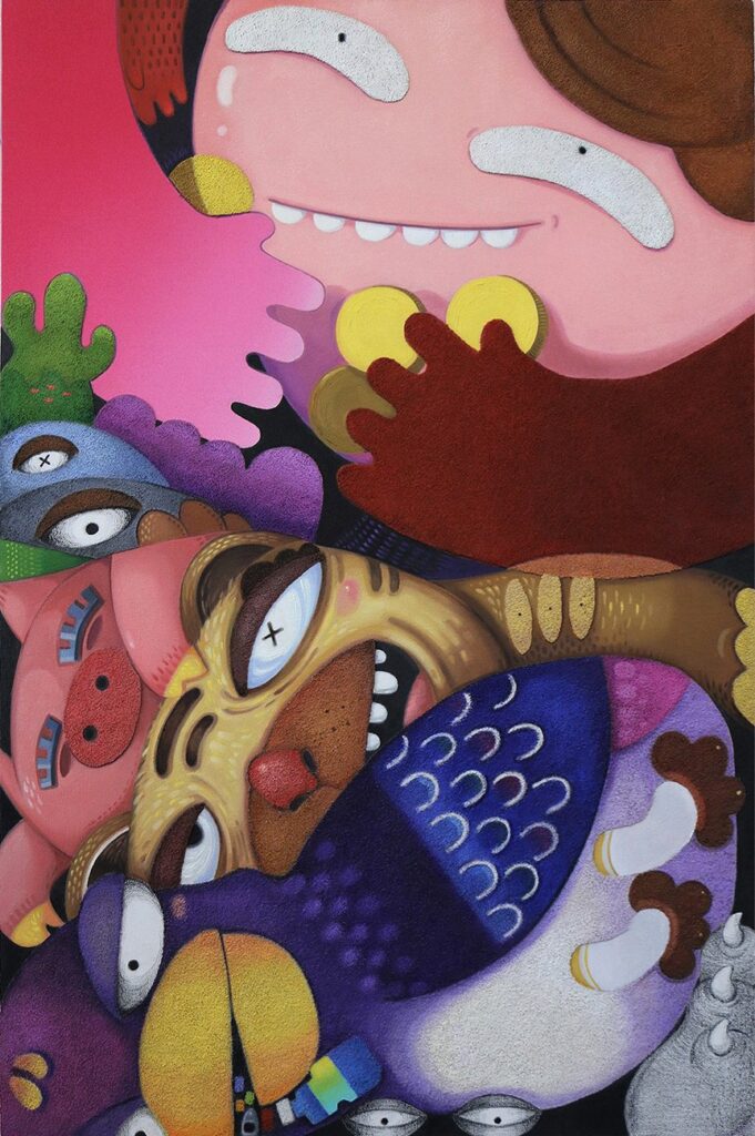 Blindness, by Young Lim Lee, 2020, oil, acrylic, and charcoal on canvas mounted to panel