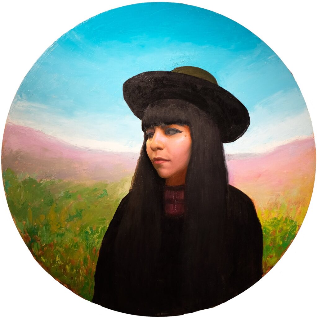 Maria, by Leeanna Chipana, 2017, Oil on canvas, 36 inches diameter