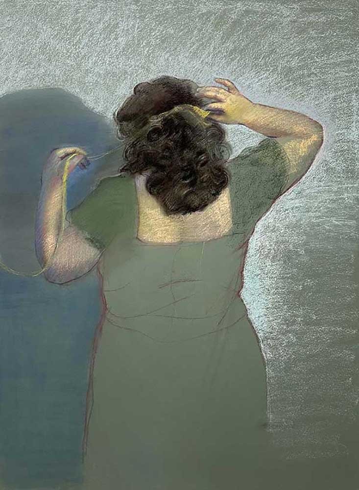She Wore it For Her Young Marine Who's Far Far Away, by Bethany Lentini, 2024, pastel on panel