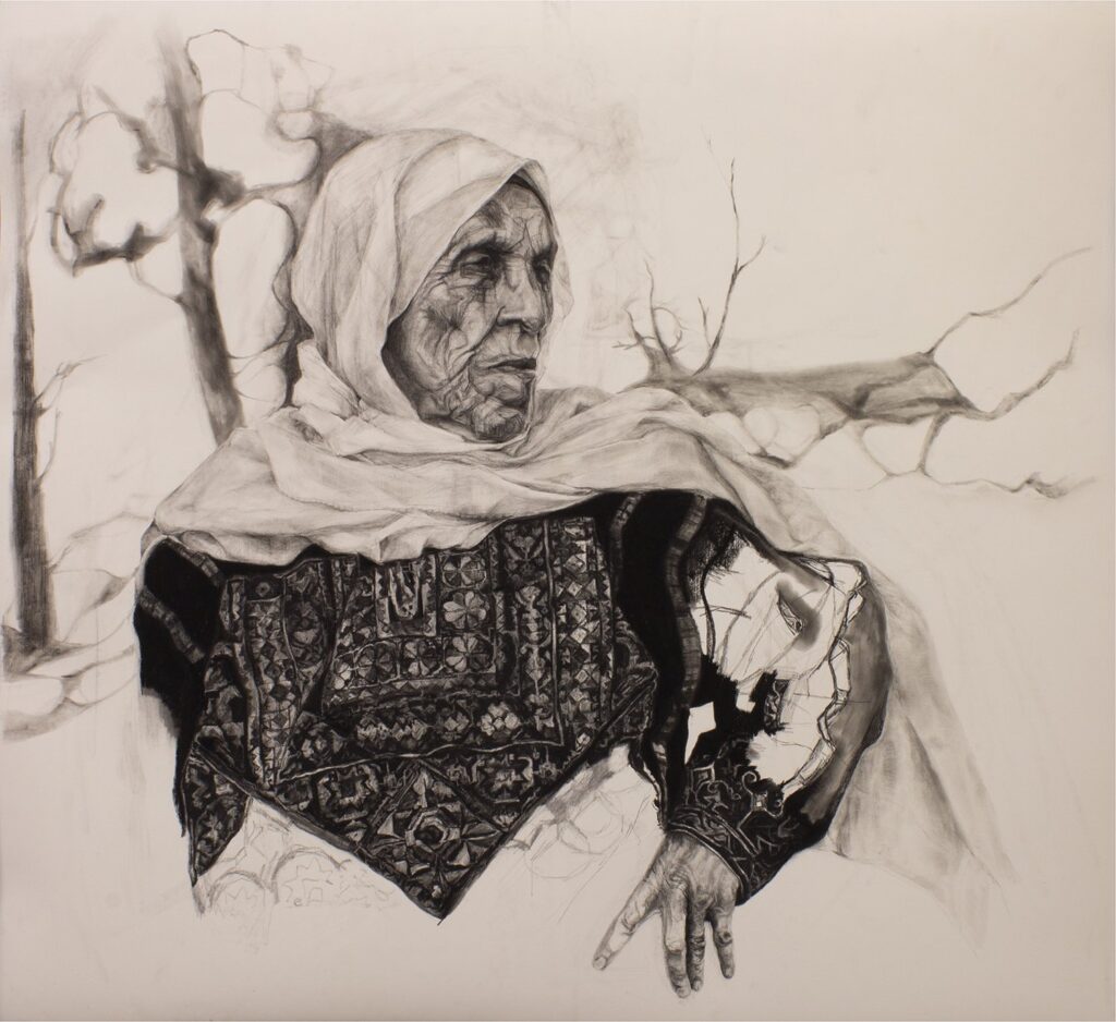 Insha'Allah One Day We Will Return for Good, by Sarah Levy, 2019, charcoal on Fabriano Artistico paper