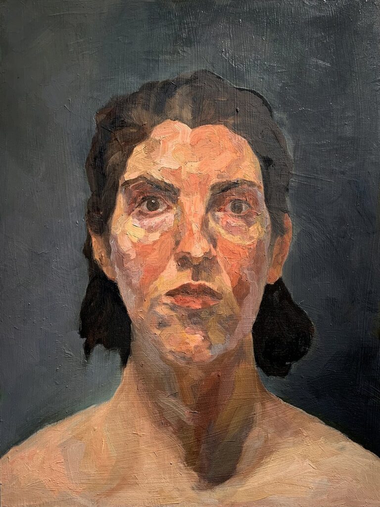 Self-Portrait, by Sarah Levy, 2019, oil on wood panel