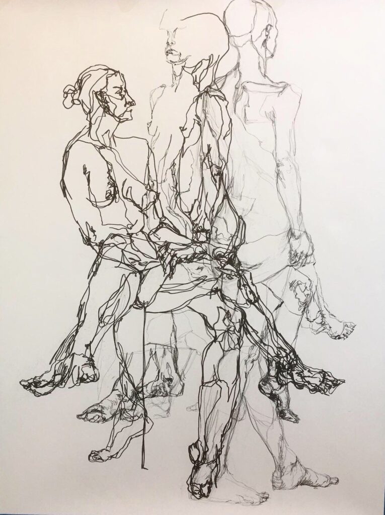 Vanishing, by Sarah Levy, 2019, charcoal, graphite, and Sharpie on paper