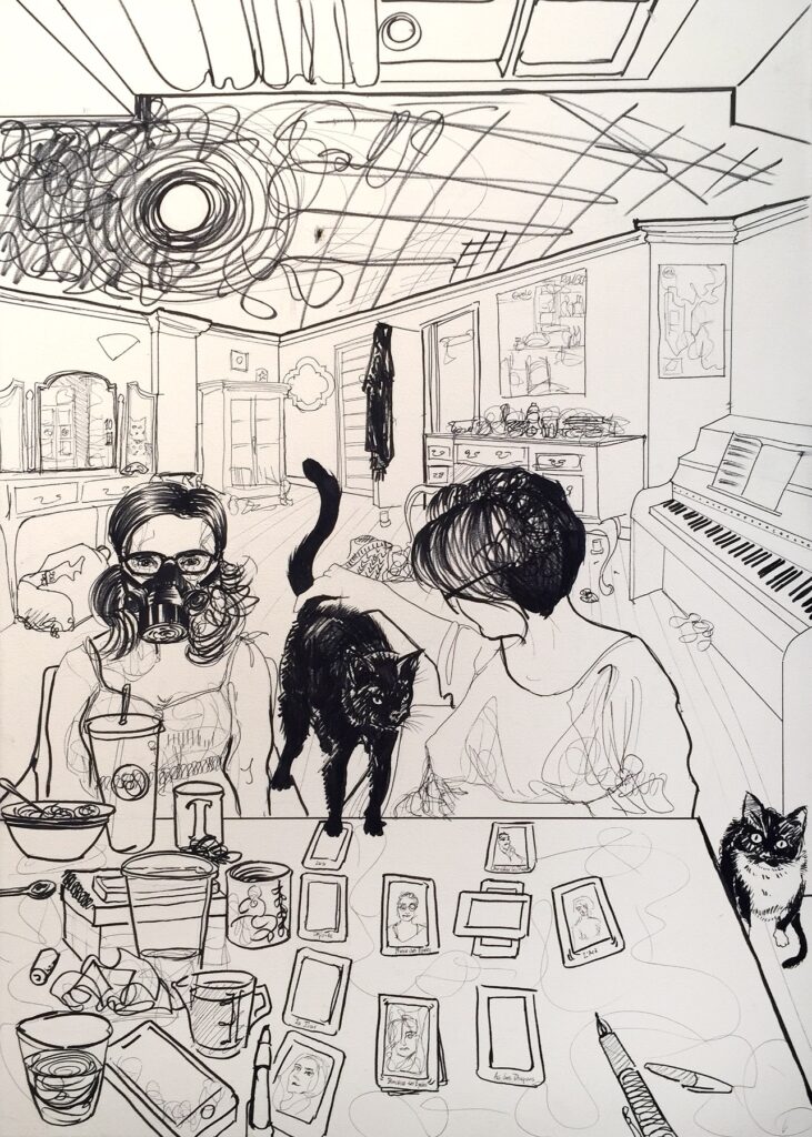 Liminal Memoir, by Helena La Rota Lopez, 2018, ink on stretched paper
