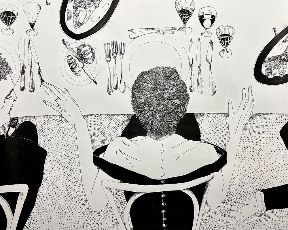 For Better or for Worse but Not for Lunch 1, by Anastasia Lopoukhine, 2023, ink on paper