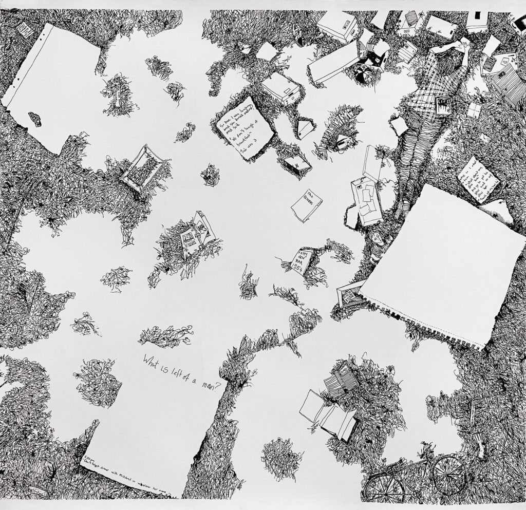 What Is Left of a Man, by Anastasia Lopoukhine, 2021, ink on paper