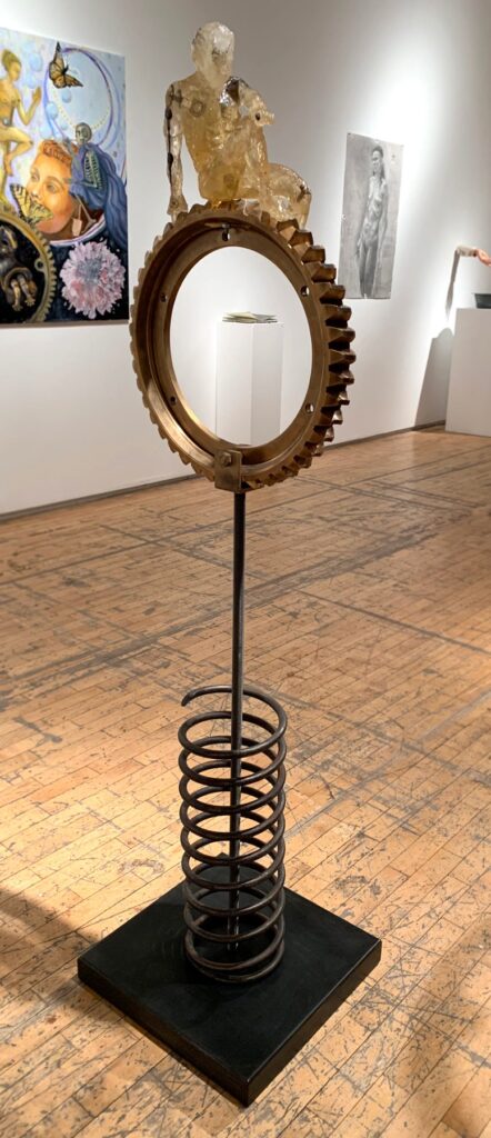 Time Waits for Man, by Diana Loria, 2019, resin, brass, and metal with black patina