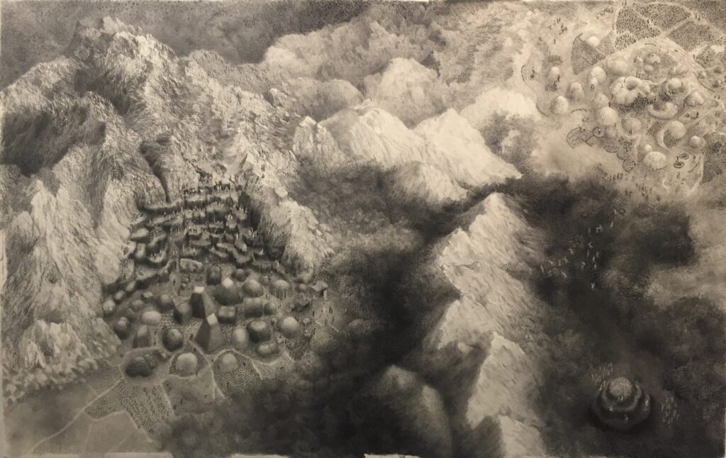 Isolated Cultures, by Ian Lotto, 2020, graphite and charcoal on paper