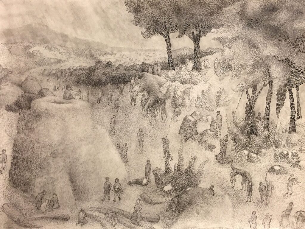 The Harvesters, by Ian Lotto, 2020, charcoal and graphite on paper