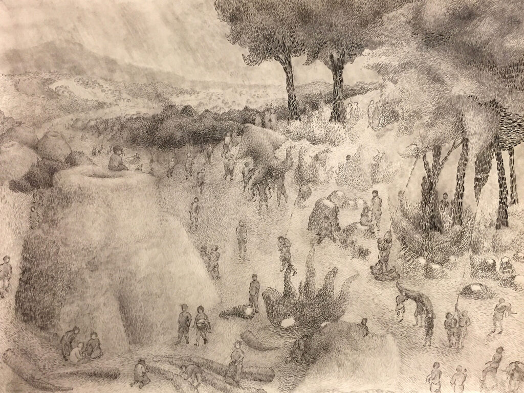 The Harvesters, by Ian Lotto, 2020, charcoal and graphite on paper