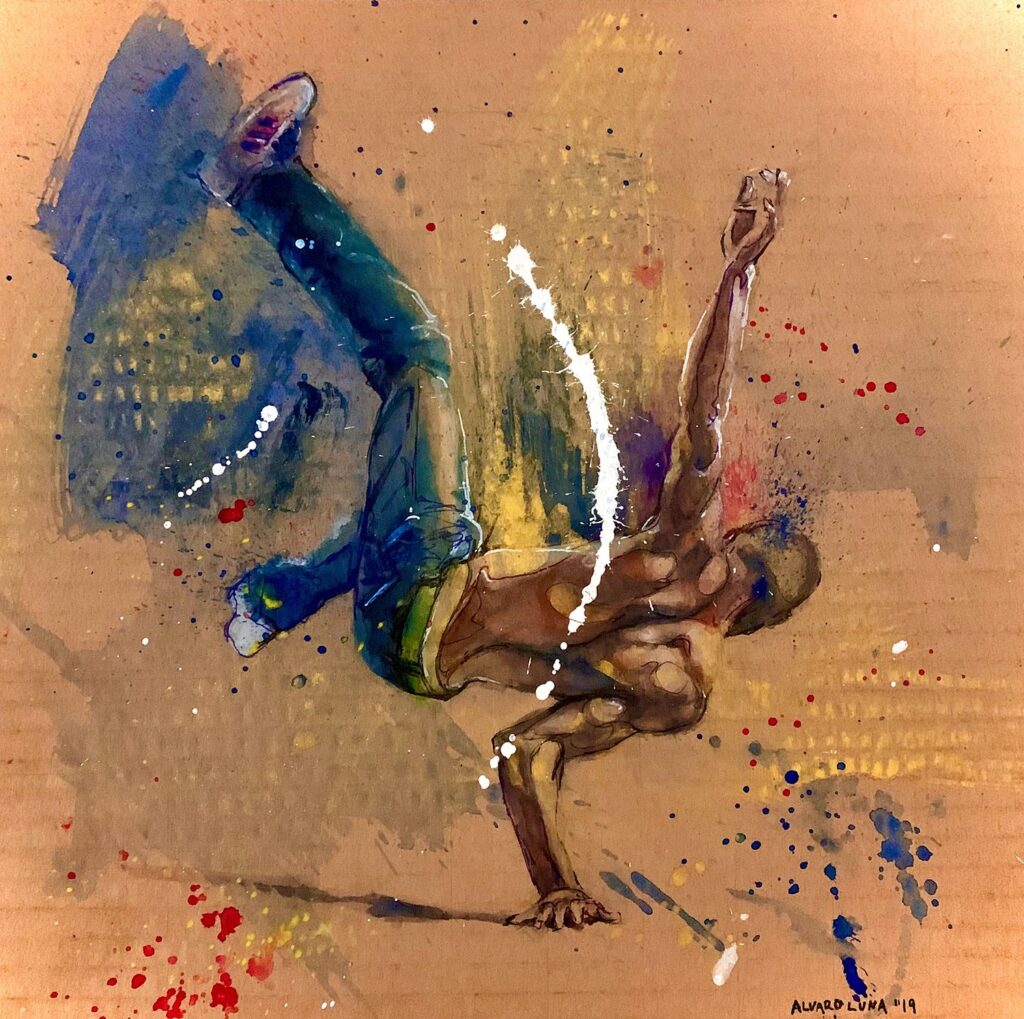 Spinner, by Alvaro Luna, 2019, watercolor and acrylic on cardboard
