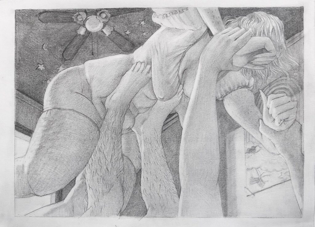 Flightless Bird, by Maud Madsen, 2020, graphite on paper