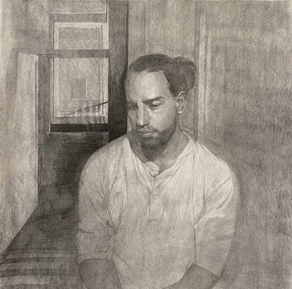 The Hall, by Maud Madsen, 2019, graphite and charcoal on paper