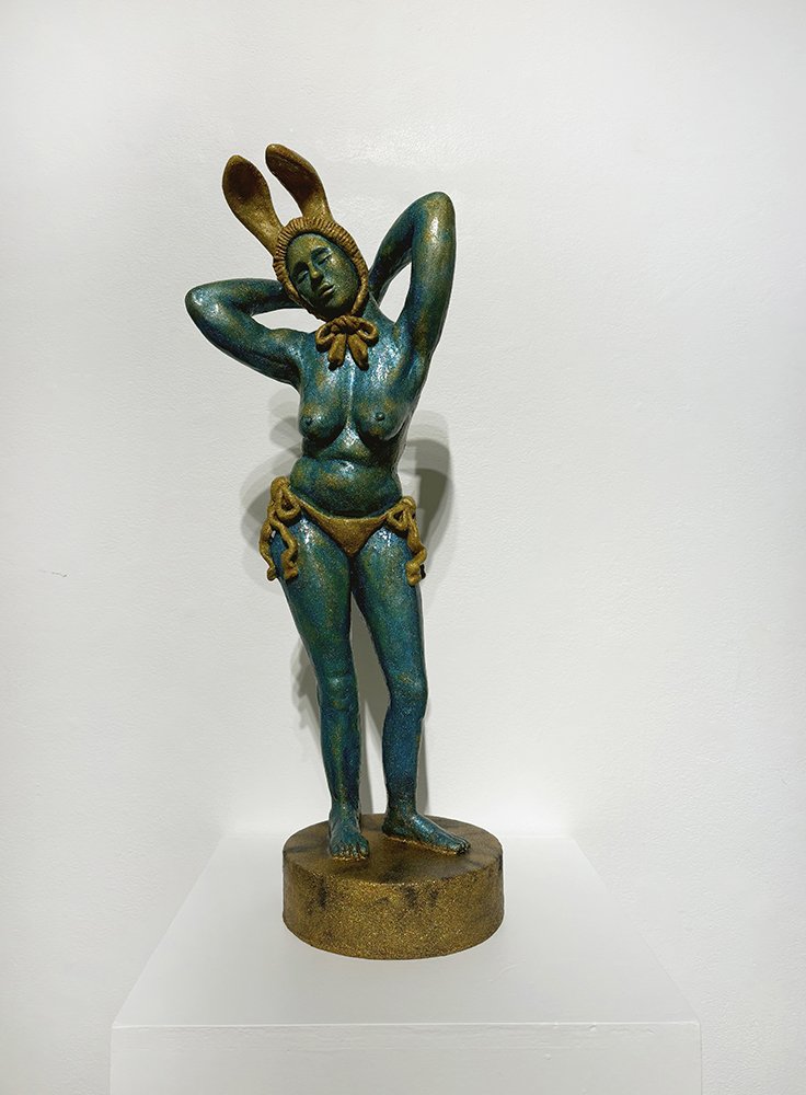 Good Bunny, by Hathairat Maneerat, 2024, resin, acrylic, wood, and glitter