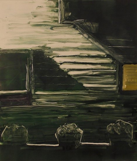 Night, by Kate Manire, 2017, Oil-based ink on paper mounted on wood