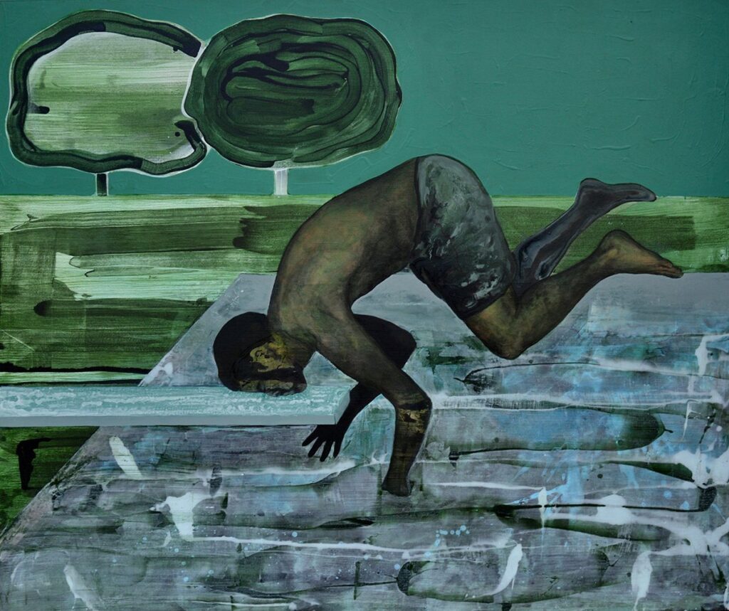 Head First, by Catarina Mantero, 2018, acrylic on canvas