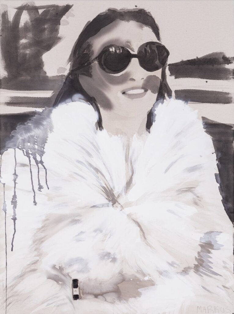 Lee Radziwill in Fur, by Liz Markus, 2015, Acrylic and pencil on canvas