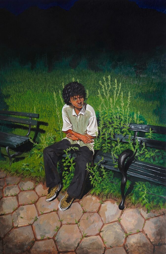 Twilight in the Park, by Lucia Martell, 2023, acrylic on masonite