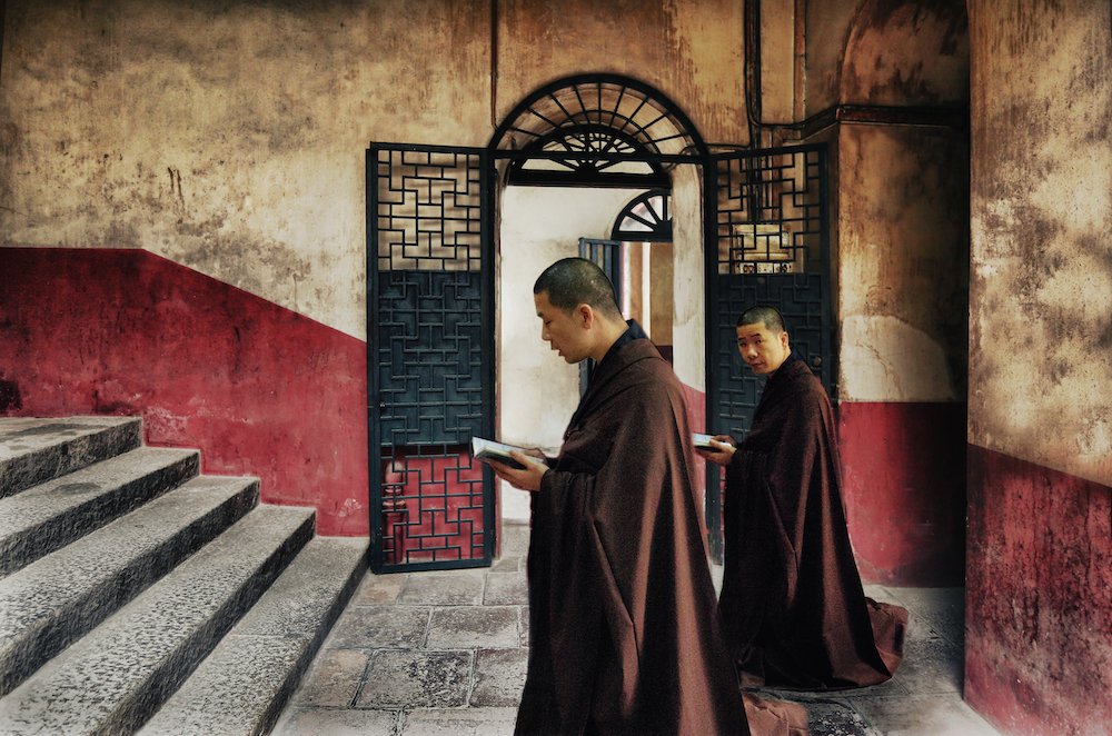 Monks in the Temple, by Mary Beth Kratsas, 2013, photograph
