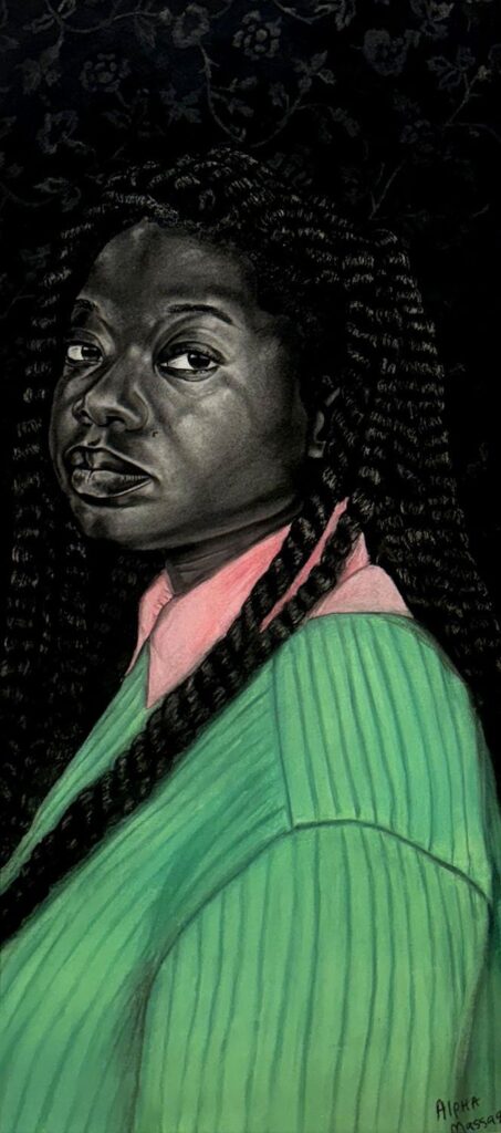 Season Change, by Alpha Massaquoi Jr., 2022, charcoal and soft pastel on paper