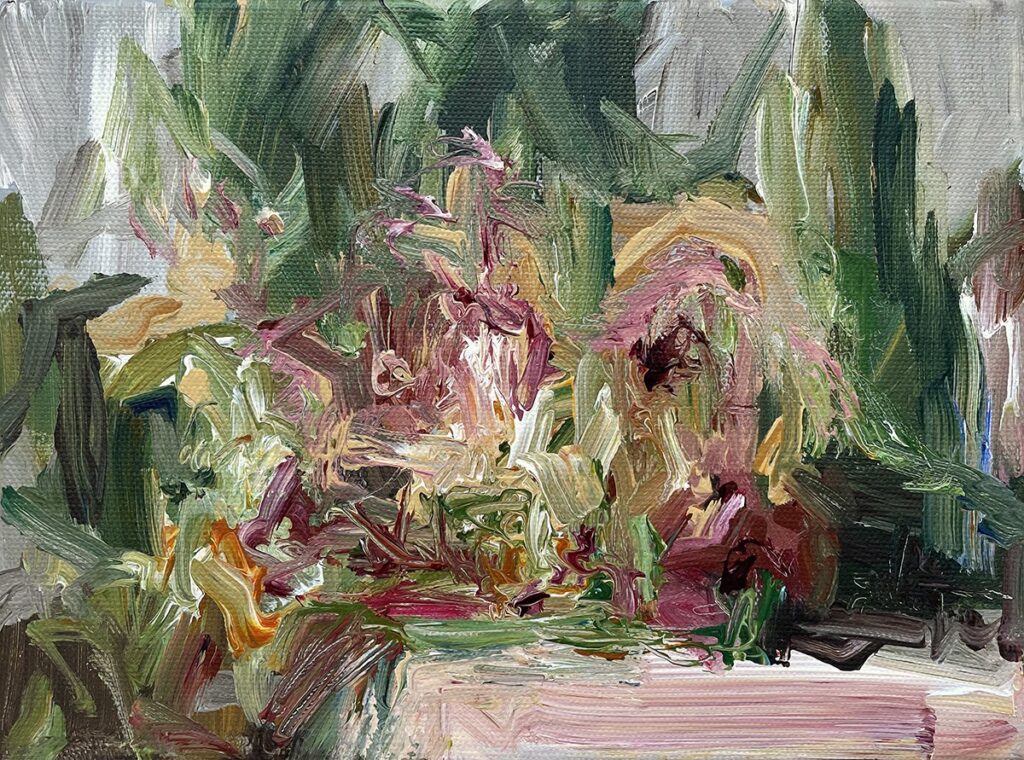 Still Life on a Pink Table, by Ayumi Matsuba, 2021, acrylic on canvas