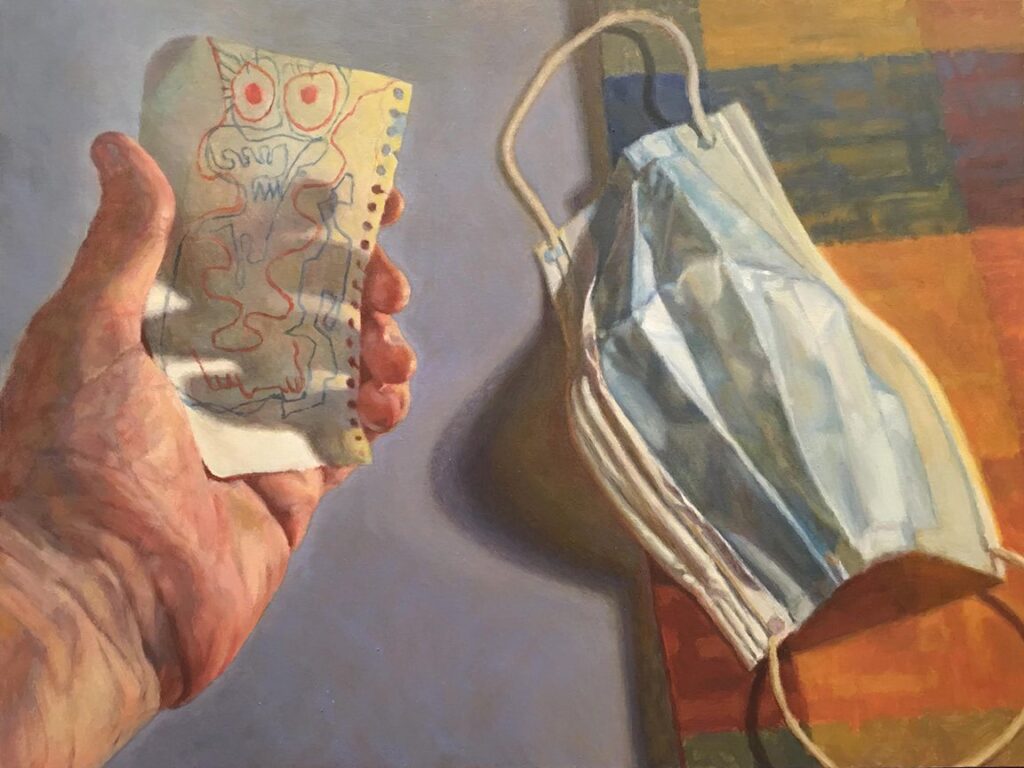 Still Life with Childhood Drawing, by Tom Matt, 2020, oil on linen