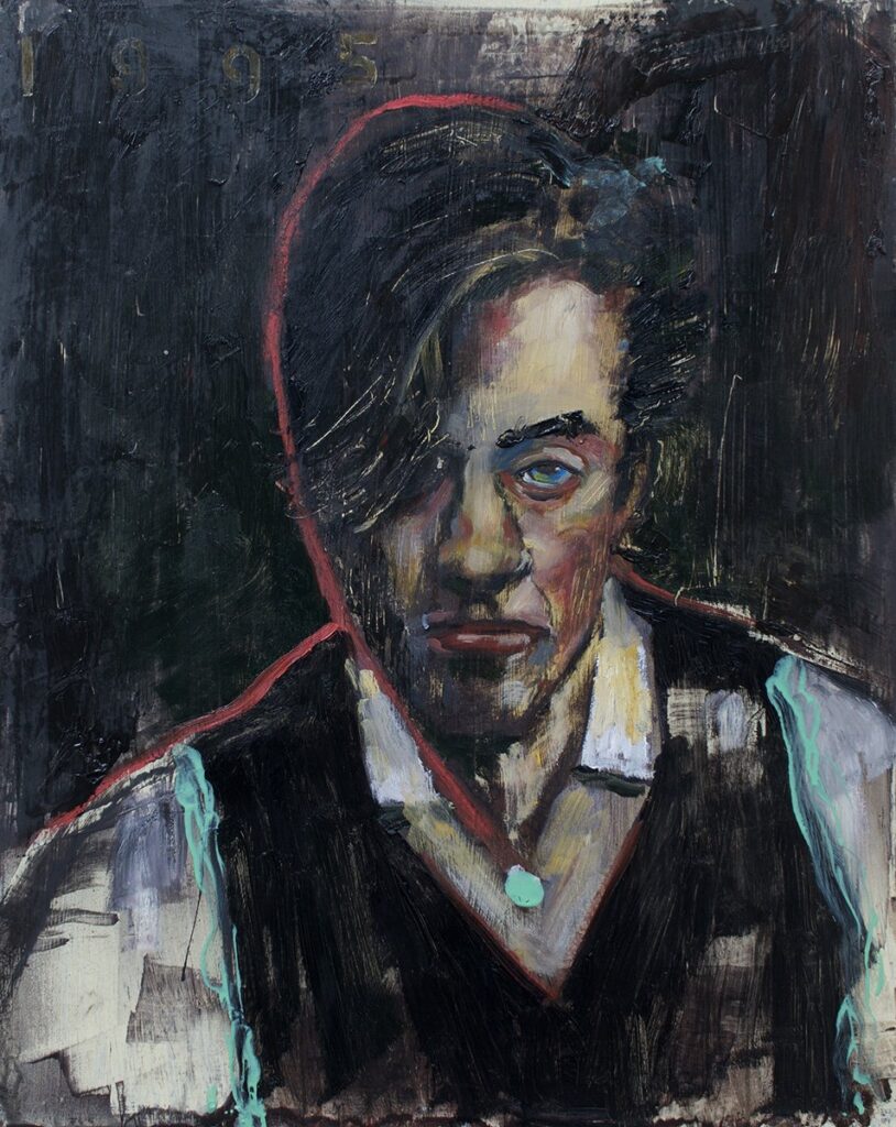 by John Mellencamp, 1995, charcoal, oil, and house paint on Masonite