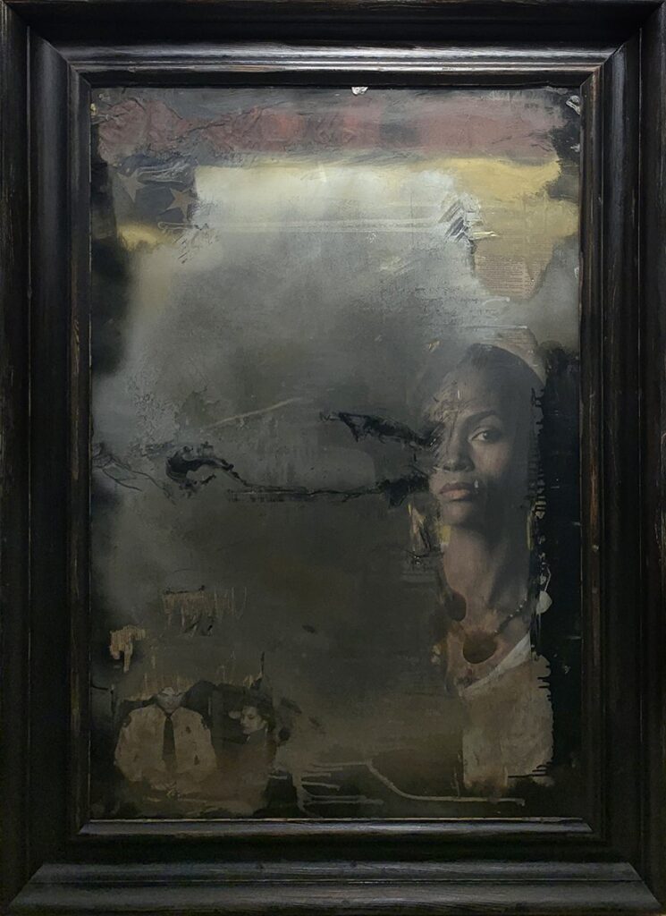 Have a Seat, by John Mellencamp, 2019, oil on glass mirror, mounted on plywood with wood frame