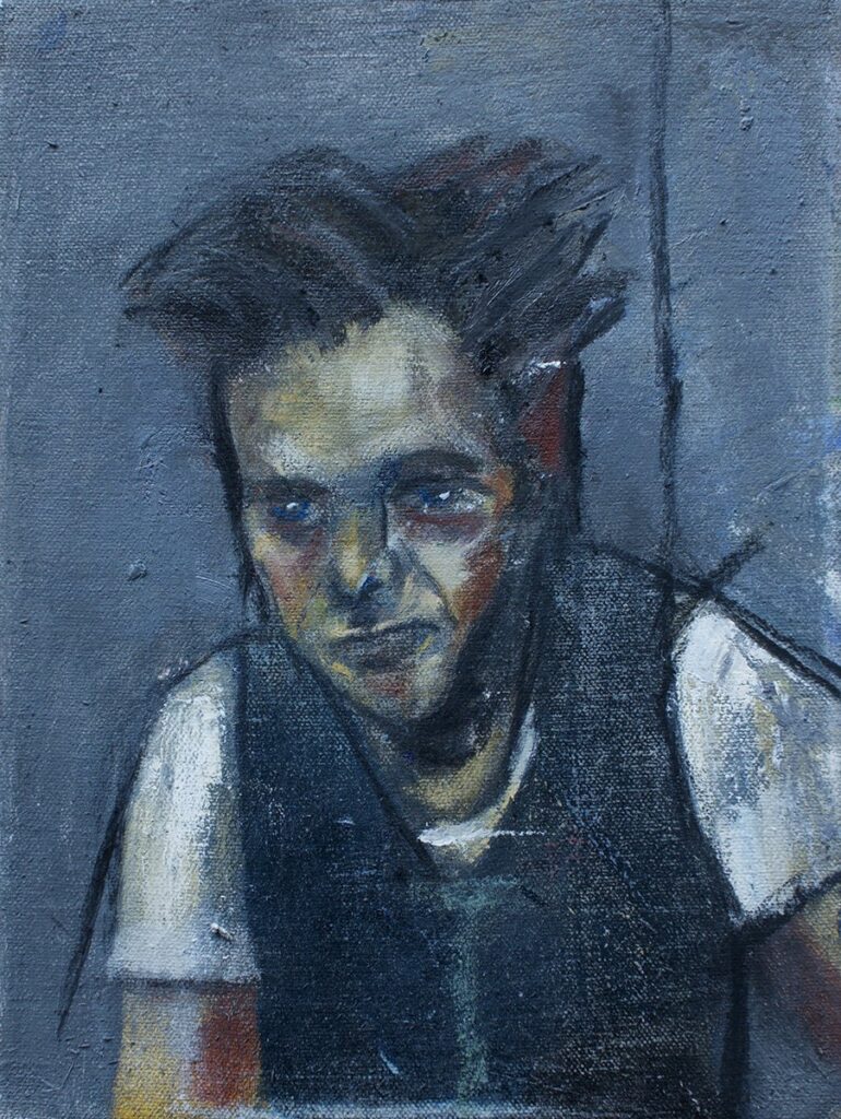JJM, by John Mellencamp, 2022, charcoal and oil on canvas
