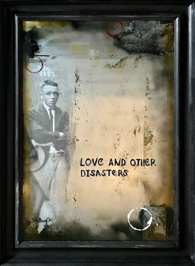 Love & Other Disasters, by John Mellencamp, 2018, oil on glass mirror, mounted on plywood with wood frame