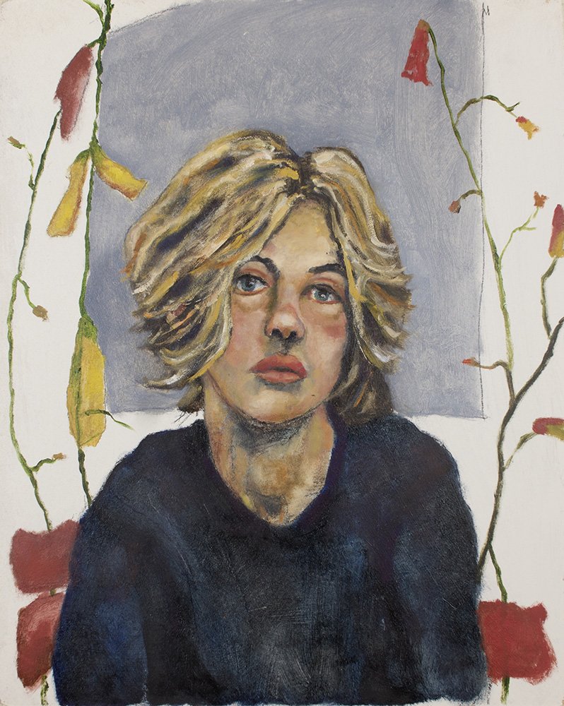 Meg Ryan, by John Mellencamp, 2020, oil, and charcoal on Masonite