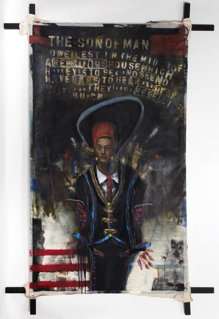 Son of Man, by John Mellencamp, 2020, oil on loose canvas with cross bar frame