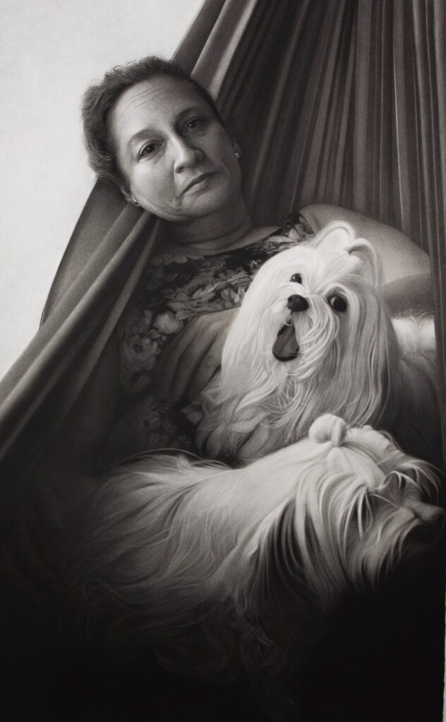 Mamá, Cheese and Cake, by Luisiana Mera, 2019, charcoal on paper