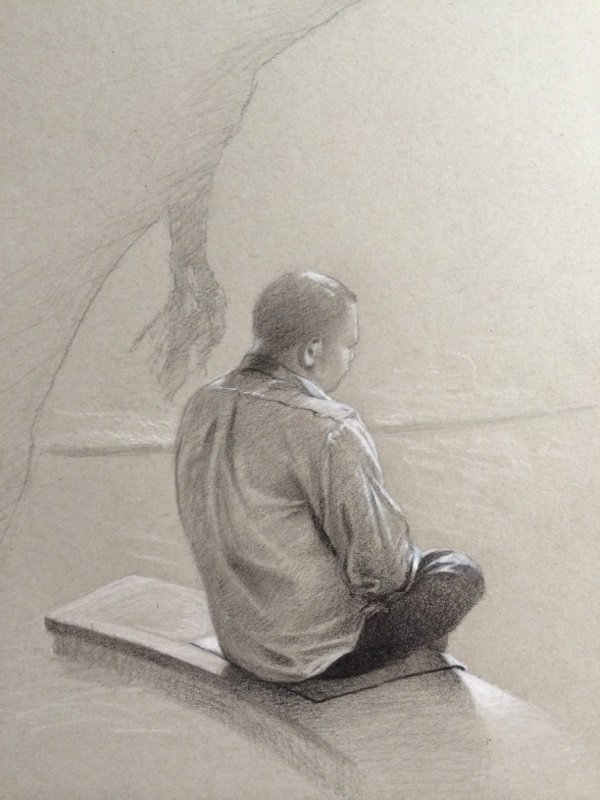 A Man in the Park, by Mike Smith, 2013, graphite and white charcoal on paper