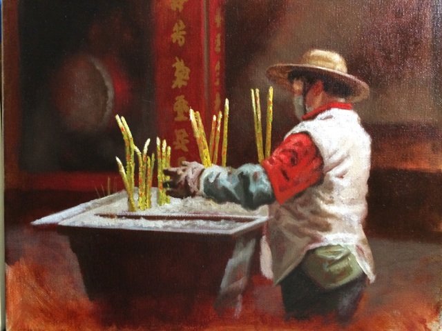 Temple Maintenance Worker, by Mike Smith, 2013, oil on canvas